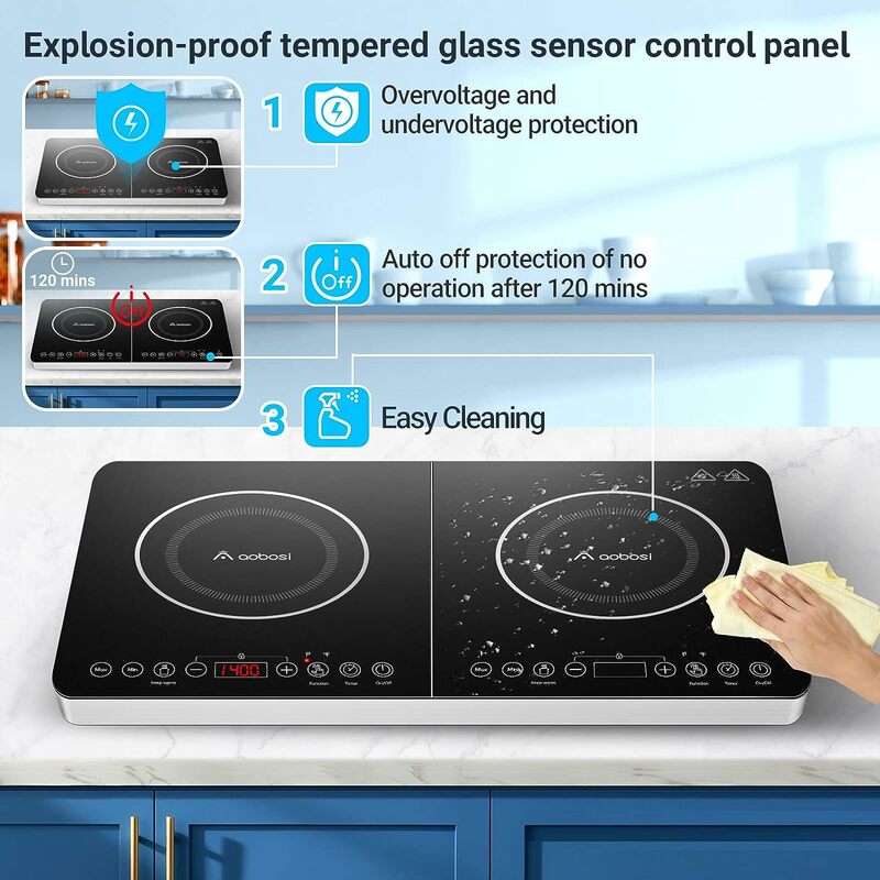 Portátil indução fogão, cozinha aparelho, duplo indução cooktop, com 2 controle independente, corpo ultrafino, novo