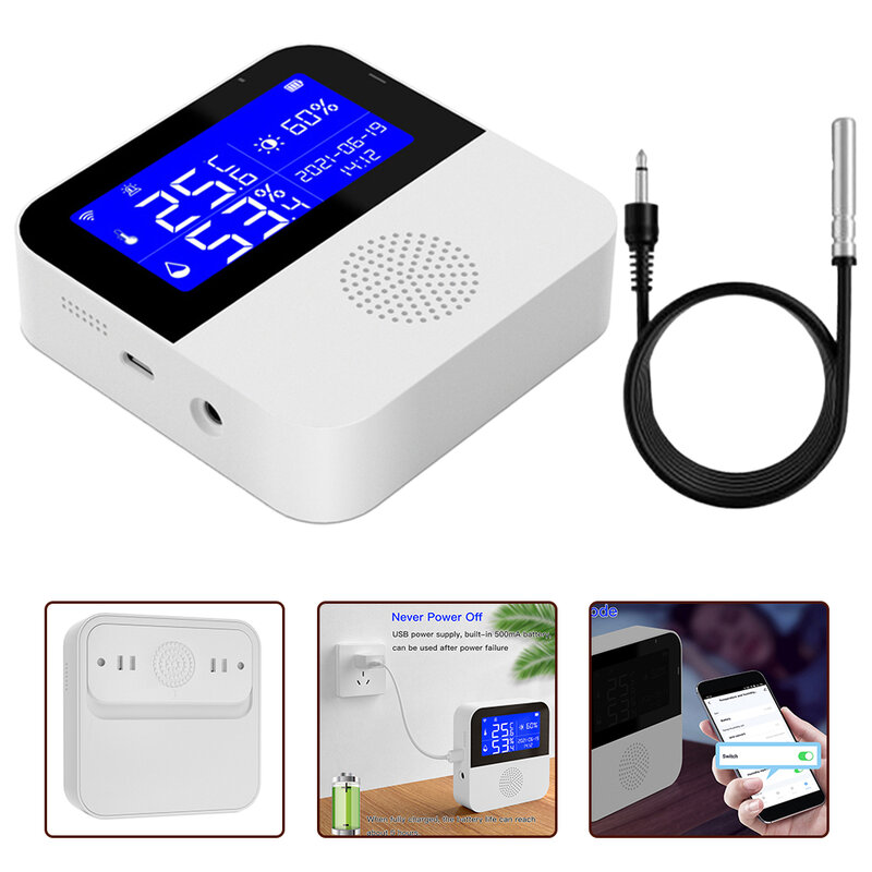 Sensor de temperatura e umidade sem fio Despertador Medidor de monitoramento remoto Detector de termômetro inteligente Display LCD