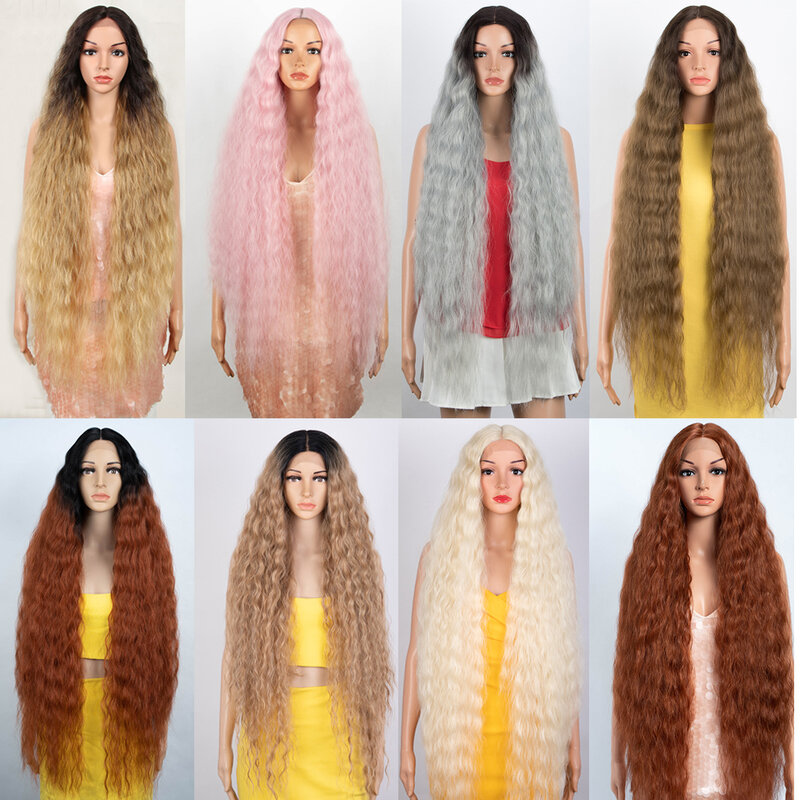 MIRACLE-peluca sintética con malla frontal para mujer, cabellera rizada con reflejos ombré, color morado, rojo, rosa y Rubio, 40 pulgadas
