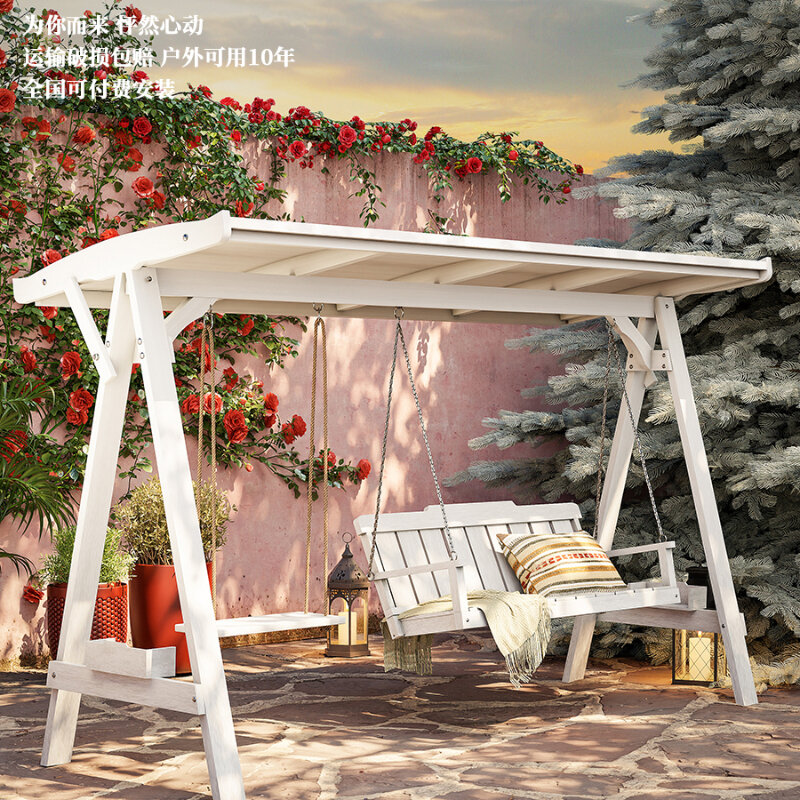 Outdoor Multi-Person Net Red Swing Outdoor Antiseptic Wood Floor Adult Rocking Chair Three-Person to Swing Courtyard Wooden