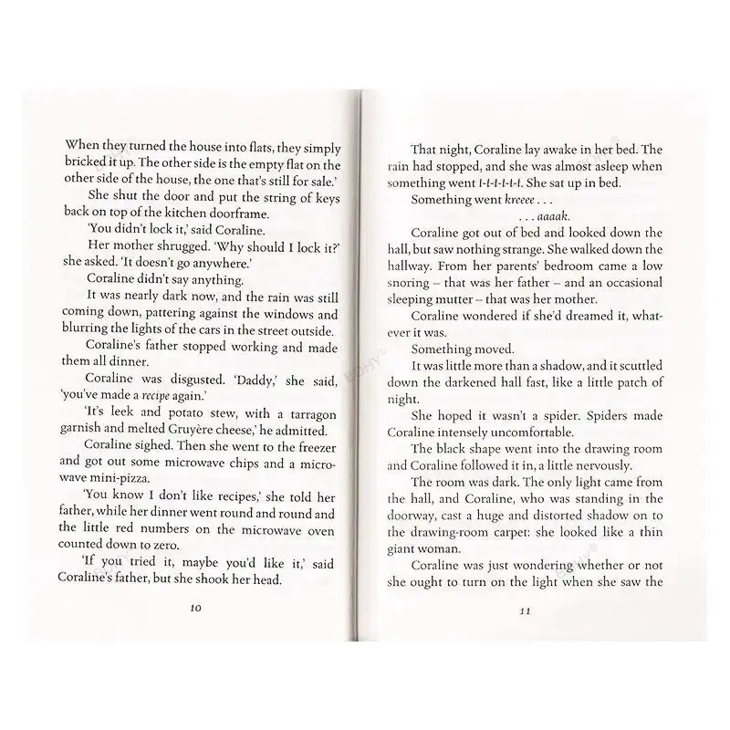 Coraline นีลไจแมนเยาวชนอ่านนวนิยายภาษาอังกฤษนวนิยายที่น่าสงสัย