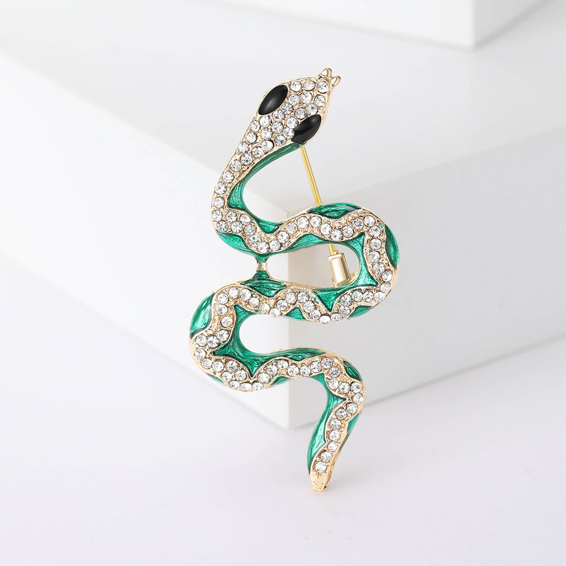 Broches de serpiente de diamantes de imitación para mujer, alfileres de animales Unisex, accesorios de fiesta casuales, regalos de moda