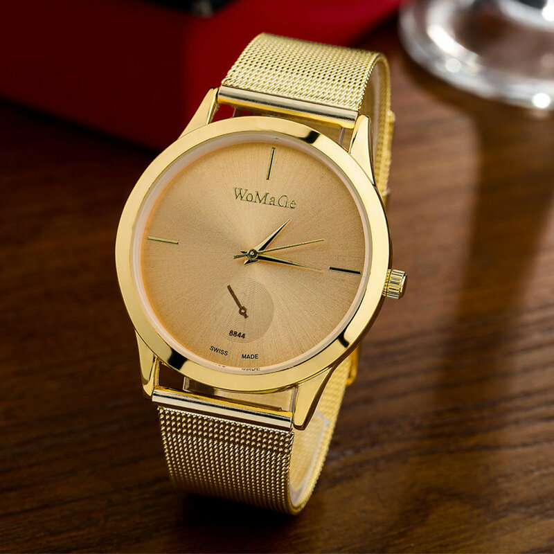 Reloj de estilo minimalista para mujer, pulsera de cuarzo con esfera redonda de oro rosa, correa de aleación a la moda