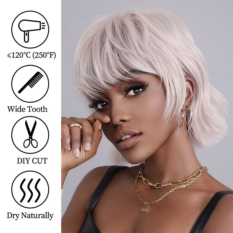Ombre Pink Silver Pixie parrucche corte per donne nere parrucche a strati tagliati con frangia parrucca sintetica resistente al calore Party Daliy Use