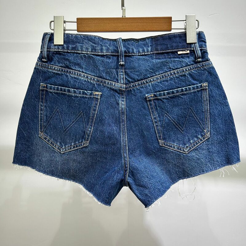 Shorts jeans azul lavado feminino com borda barbuda, cintura alta, primavera, verão, novo, 2022