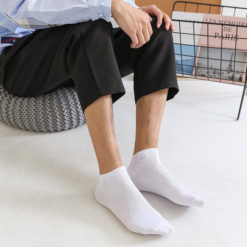 20Pcs/ Men's Socks Spring Summer Thin Breathable Soft Polyester Cotton Socks Black Casual Business Ankle Boat Socks Size EU38-45