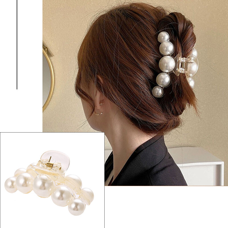 17KM Geometric Gold Color Hair Claw for Women Pearl Hair Clips Hollow Barrette Crystal Hair Accessories Fashion Hairpin