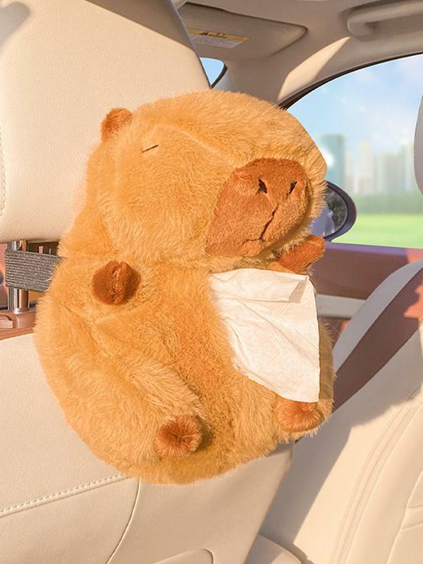 Tissue Box Cover For Car Cartoon Zippered Plush Capybara Paper Storage Back Seat Auto Tissue Storage Dispenser Auto Supplies