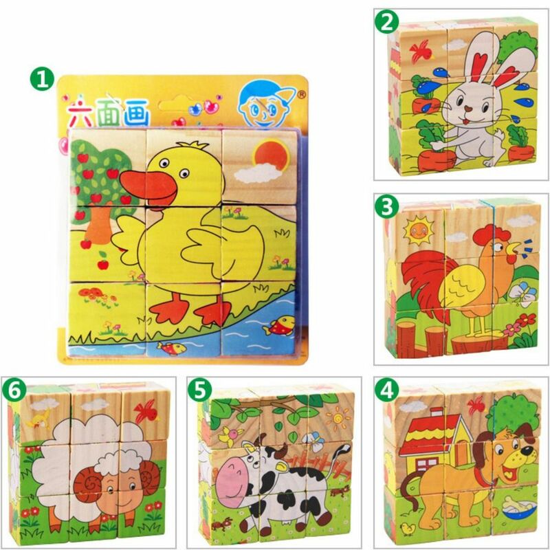 Mainan Puzzle hewan kartun anak-anak, 6 sisi Wisdom Jigsaw mainan pendidikan dini hadiah permainan orangtua-anak