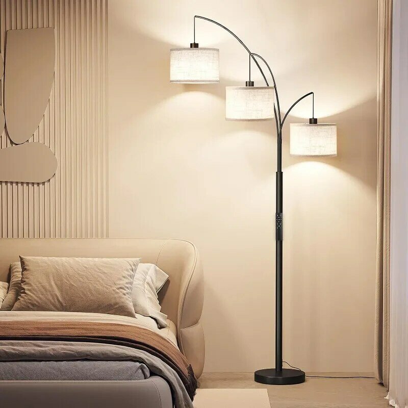 Lámpara de pie de 3 luces para sala de estar, lámpara de pie de 78 "de alto con pantalla de tambor colgante, lámparas de pie de arco moderno con Base pesada