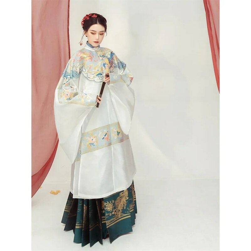 YanShanting-gola redonda traje verde escuro, saia de cavalo, robe de Natal, casamento da dinastia Ming chinesa antiga, clarete, outono