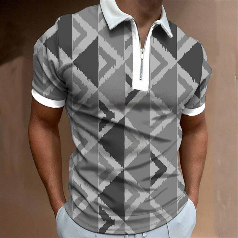 Men's Summer Fashion Personality Digital Printing Zipper POLO Shirt