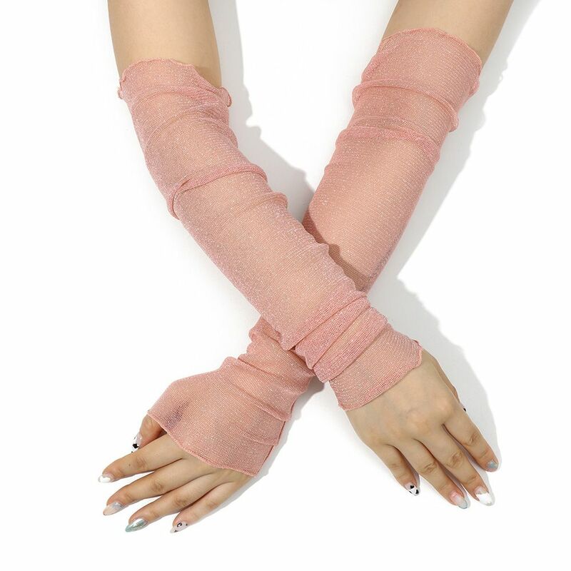 Women Arm Warmers Thin Breathable Driving Gloves Mesh Lace Gloves Sun Protection Sleeves Sunscreen Long-Sleeved