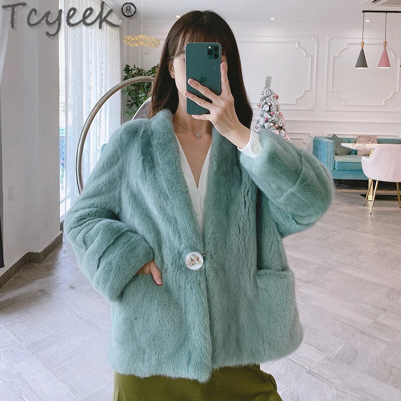 Tcyek 천연 밍크 모피 코트, 따뜻한 리얼 재킷, 겨울 여성 재킷, 2024 진짜 전체 코트 패션