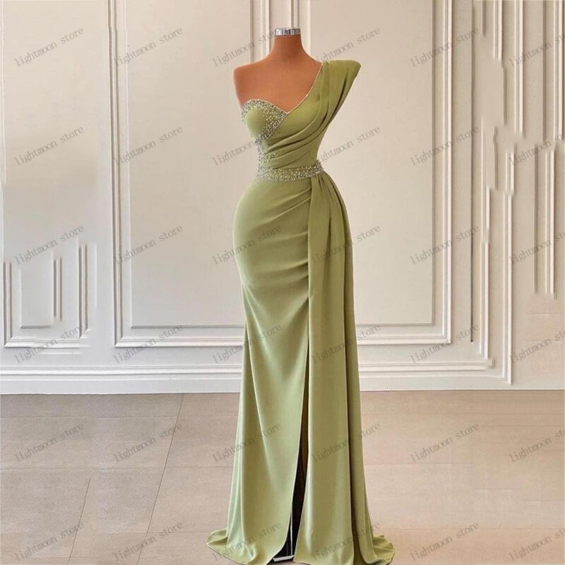 Charming Evening Dresses Elegant Prom Dress Satin Ball Gowns Sexy Sleeveless High Slit Robes For Formal Party Vestidos De Gala