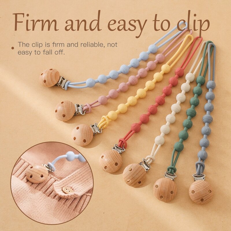 Буковая деревянная Жевательная бусина, искусственная цепь, держатель для новорожденных, детская игрушка для прорезывания зубов, жевательная игрушка для детей