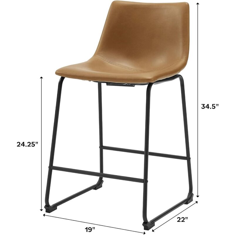 Industrial faux leather armless bar chair, 2-piece set of 18 inches deep x 22 inches wide x 34.5 inches high