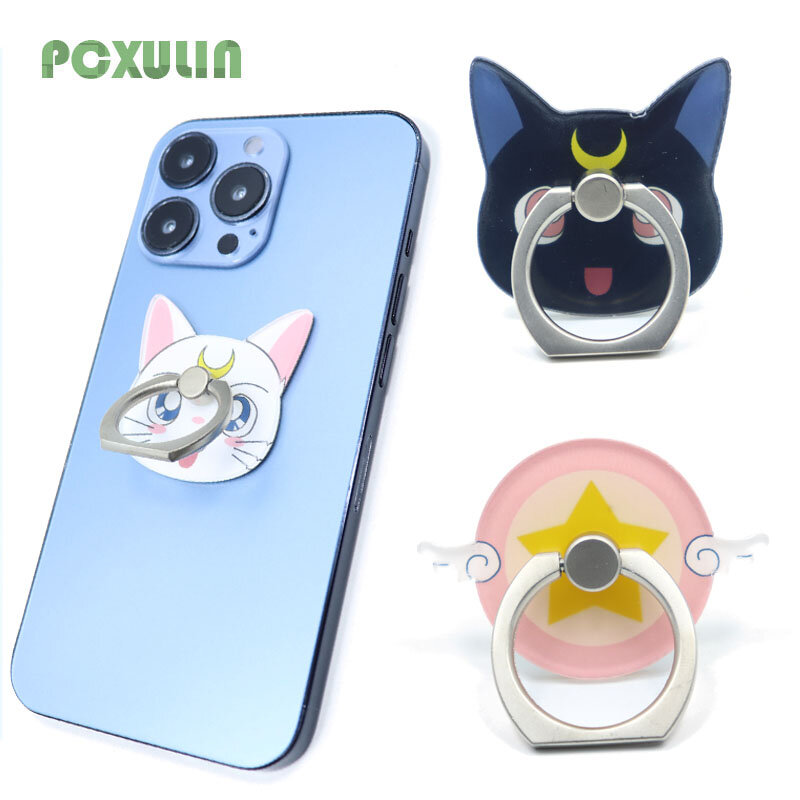 Anime Lazy Brackets Star Moon Black White Cat Mobile Phone Holder Universal Cell Phone Finger Ring Bracket Pad Back Sticker
