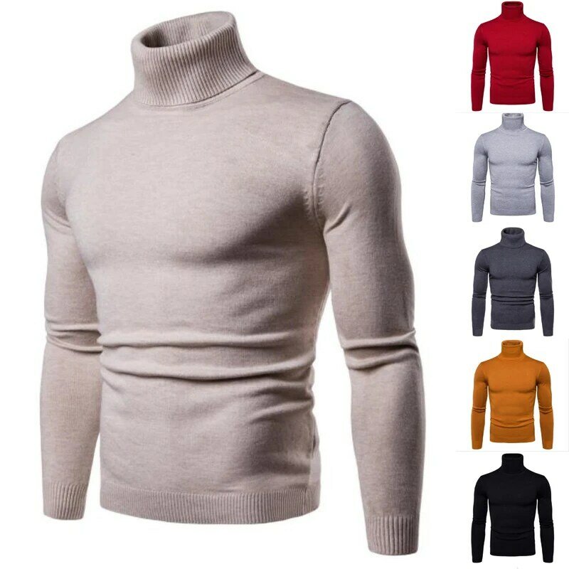 Suéter de cuello alto para hombre, Jersey informal ajustado, versión coreana, 2022
