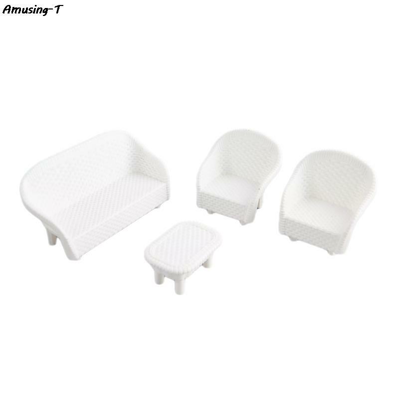 Nuovo 4 pezzi bianco fai da te divano in miniatura casa delle bambole soggiorno divano antico tavolo modello giocattolo per bambini giocattolo classico