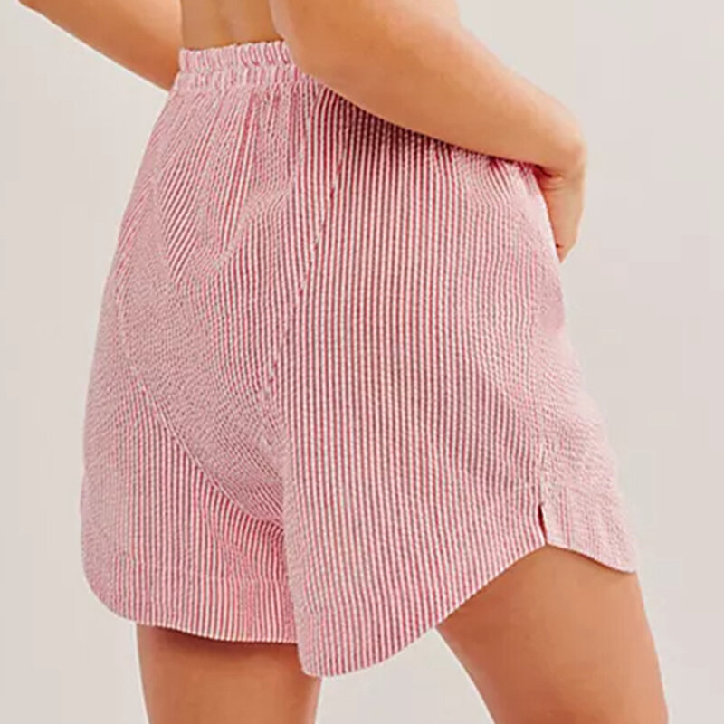 Gaono Y2K Lounge Shorts Women’s Striped Print Shorts Casual Elastic High Waist Button Front Wide Leg Shorts Going Out Shorts