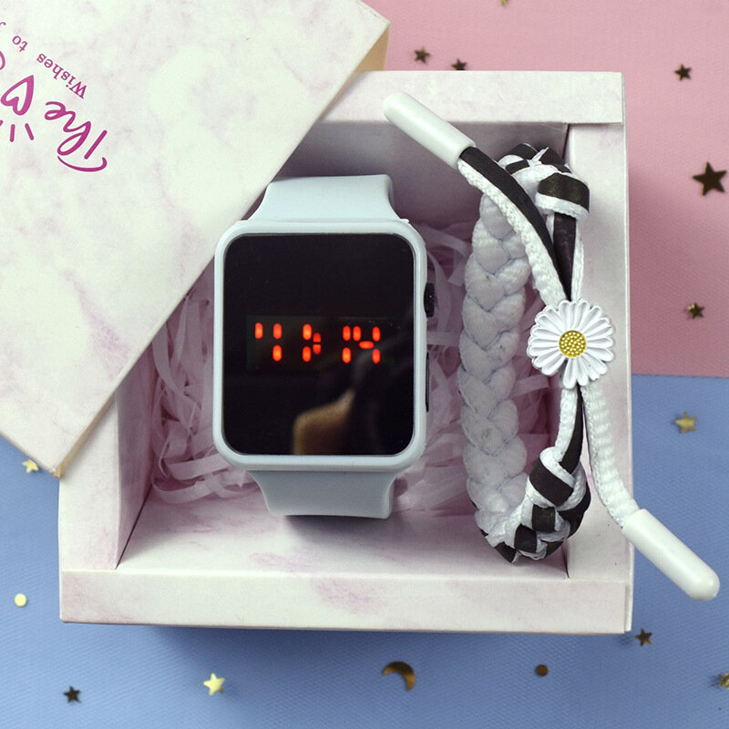 Kegllect jam tangan elektronik cermin persegi, jam tangan modis pelajar sekolah menengah pertama warna Jelly