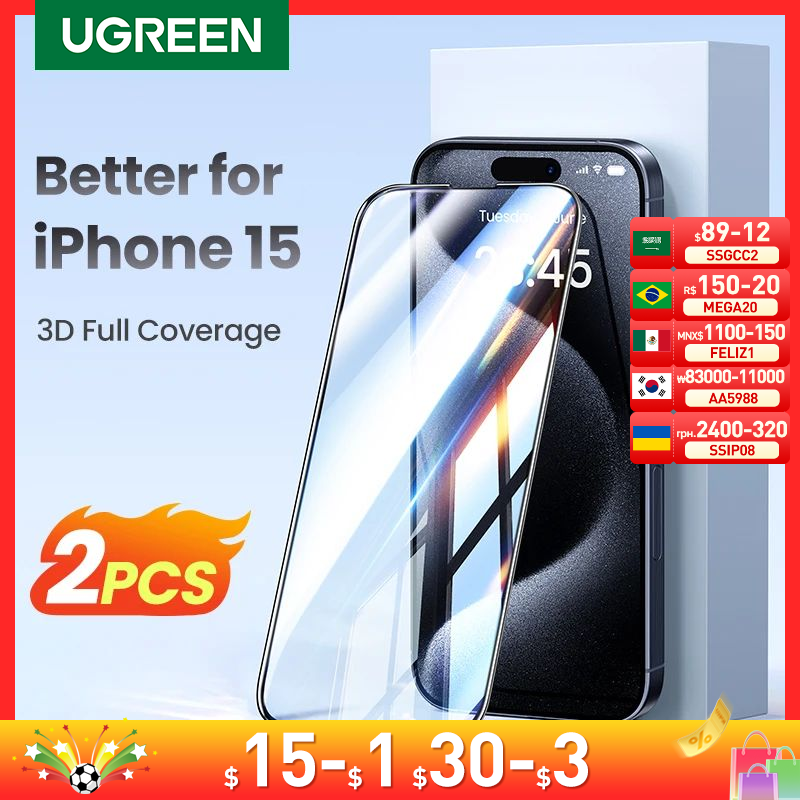 UGREEN dla iPhone 15 14 13 12 11 Pro Max ochraniacz ekranu dla iPhone 14 Plus szkło hartowane do iPhone 11 XR szkło 9D filmy