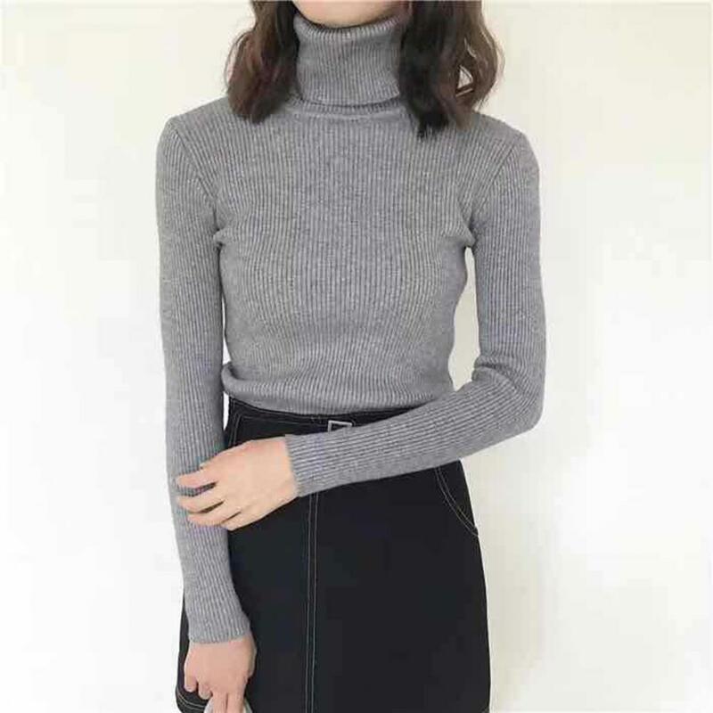 Ladies Fall Winter Sweater High Collar Neck Protection Knitted Warm Soft Elastic Slim Fit Pullover Long Sleeve Lady Warm Sweater