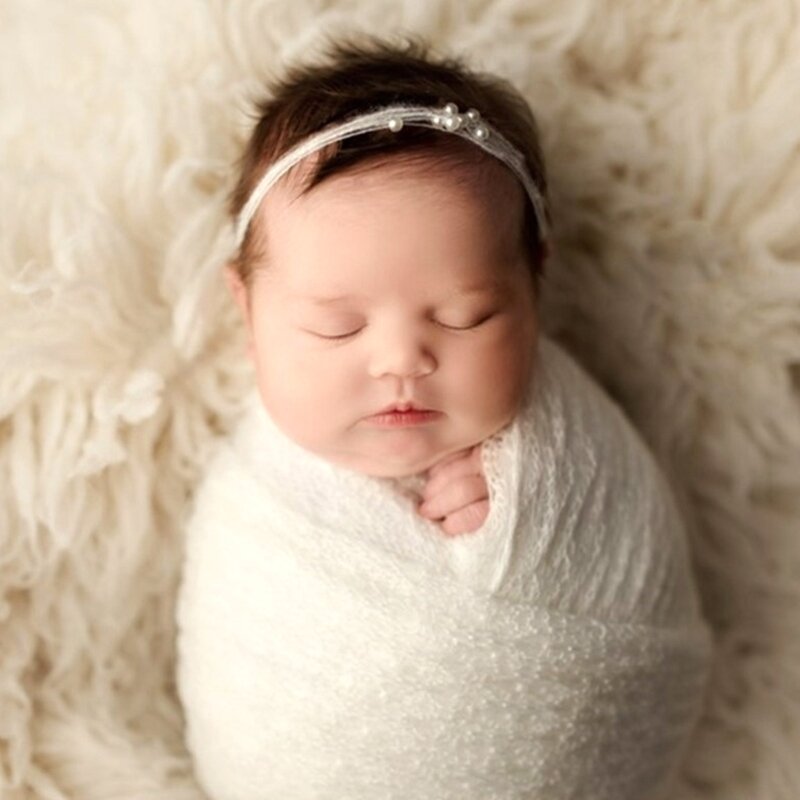 Alat peraga fotografi baru lahir, pembungkus selimut mutiara ikat kepala bayi alat peraga foto latar belakang pengisi keranjang 2 buah