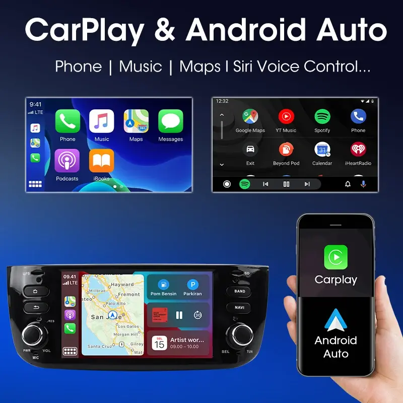Vtopik-Android 11 Car Radio Multimedia Player, Navegação GPS, Unidade de Cabeça Carplay, 4G, 6.2 ", Fiat Linea Punto EVO 2012-2015, 1 Din