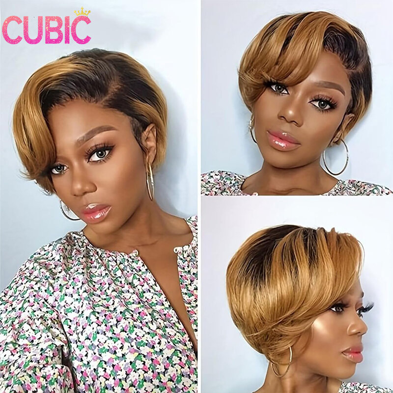 1B/30 Short Pixie Cut Lace Front Wigs Human Hair 13x4x1 Straight Lace Human Hair Wigs For Black Women Glueless Pre Plucked Wigs