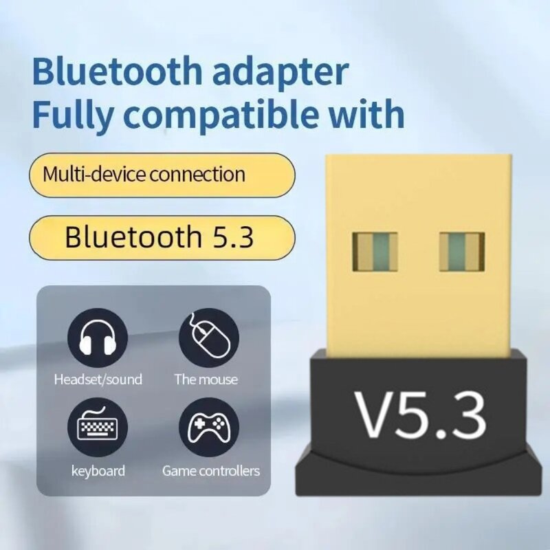 Adaptor Dongle Bluetooth 5.3 nirkabel, adaptor Dongle USB Bluetooth 5.1 untuk PC Laptop tanpa kabel Speaker Audio pemancar USB