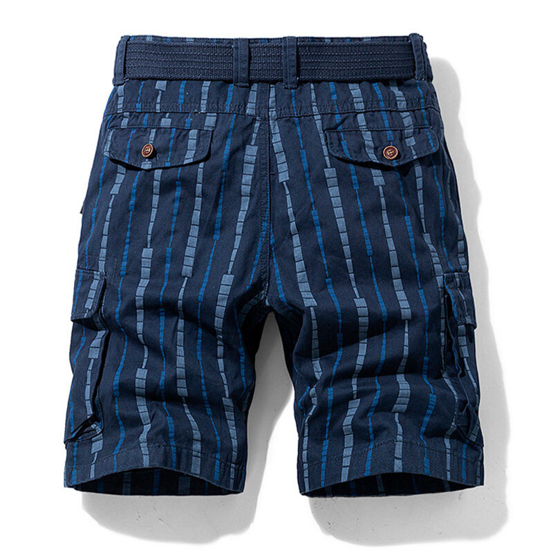 2023 New Men Summer Fashion Casual Lightweight Cargo Shorts Men Comfortable Multi-Pocket Cotton Stripe Straight Men's Shorts