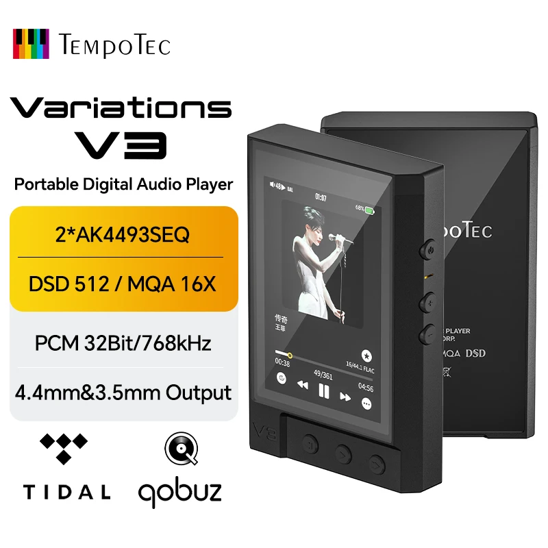 Tempotec V3 Hifi Muziekspeler Mp3 Draagbare Dap 4.4Mm & 3.5Mm Dual Dac Ak4493seq Dsd512 Wifi Tweeweg Bluetooth Mqa16 Tidal Qobuz