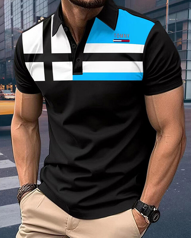 SummerNew Europe And The United States High-end Men's Summer Lapel Short Sleeve Fashion Casual Sports Breathable Sweat Absorptio