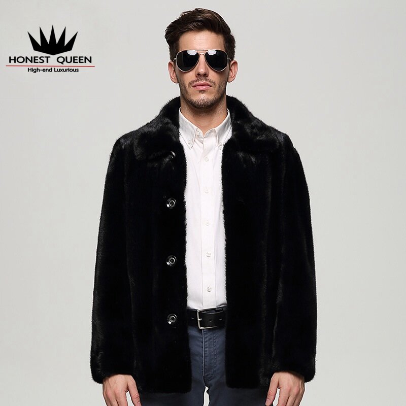 Hq preto cavalheiro homens vison casaco de pele natural real preto vison natureza luz fina manga longa lapela tamanho grande personalizado