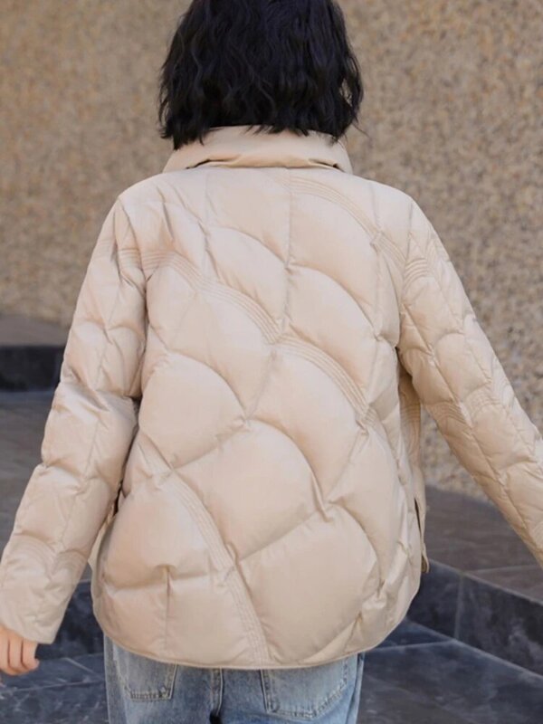 Jaket hangat ringan untuk wanita, jaket musim gugur wanita 2023, jaket pendek hangat 90 warna putih, mantel empuk parka wanita kasual
