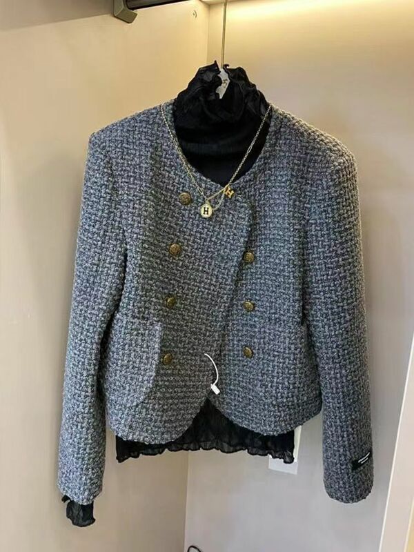 Women Brand Luxury Chic Tweed Woolen Coat Retro Suit Jacket Top Casaco Outwear With Cotton Thicken New Autumn Winter Korean