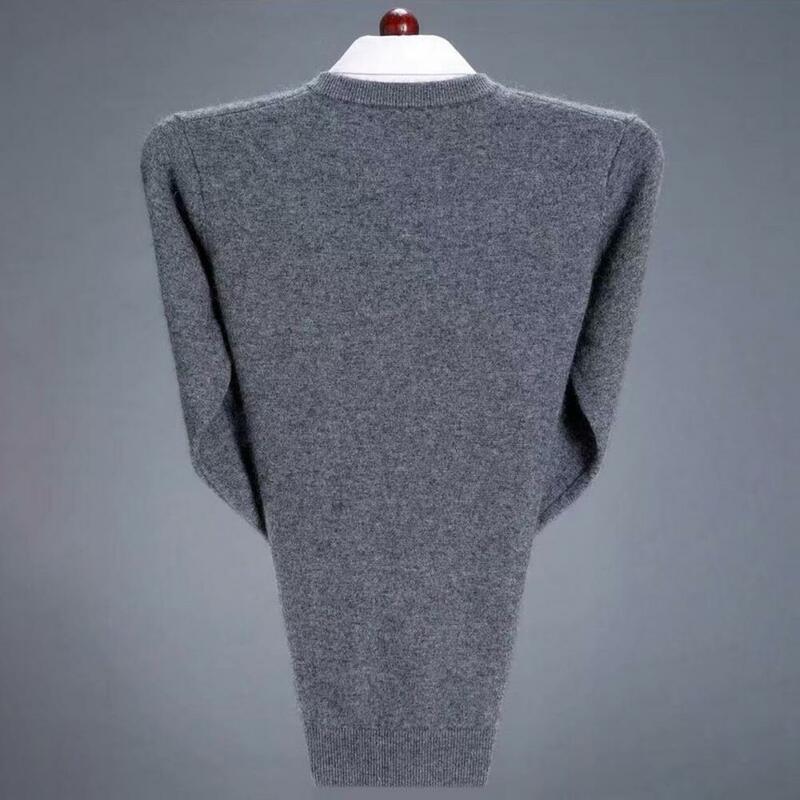 V-neck Long-sleeve Sweater Men's V Neck Solid Color Knitted Sweater Fall Winter Thick Pullover Soft Elastic Mid Length Sweater