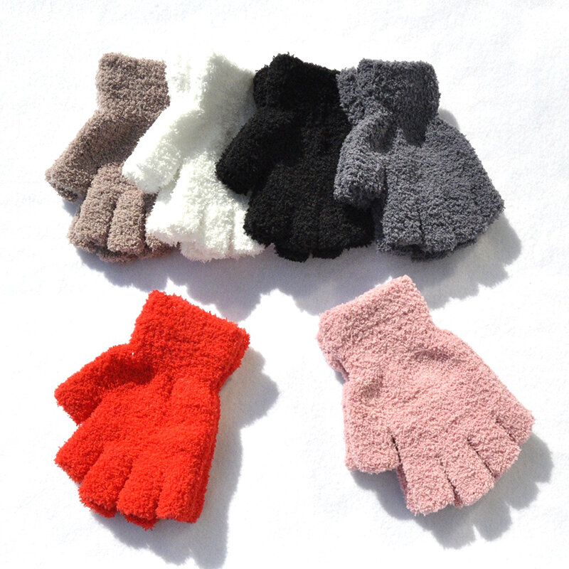 1Pair Black Pink Half Finger Fingerless Gloves For Women And Men  Soft Furry Knit Wrist Cotton Gloves Winter Warm Workout Gloves