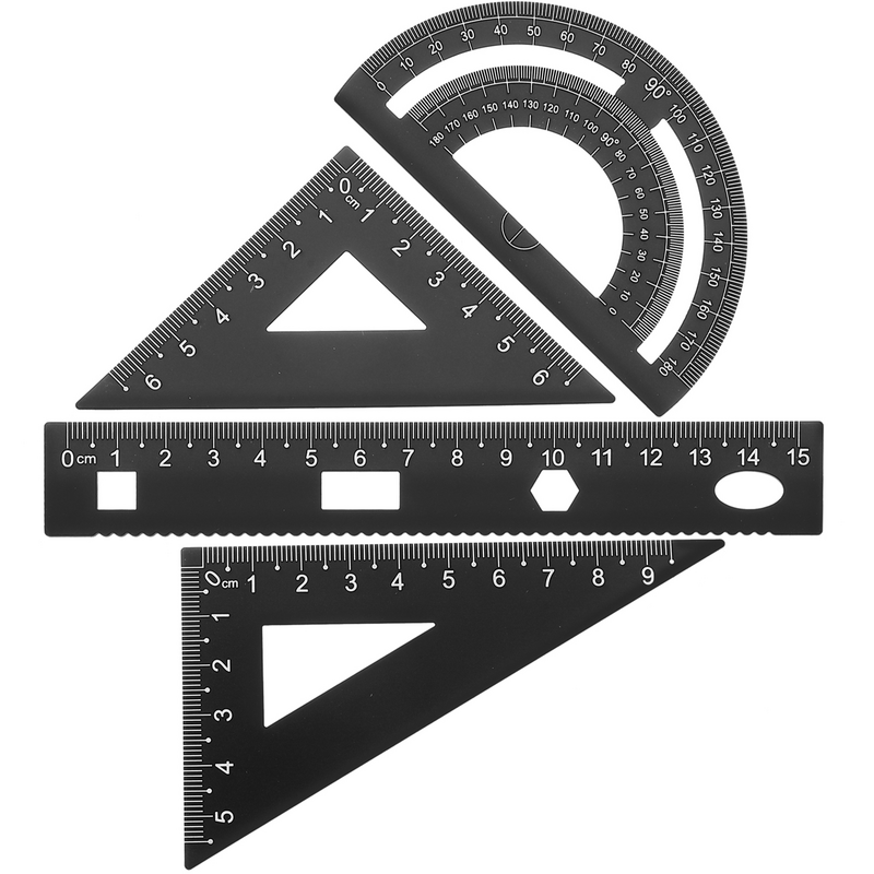 Triangular Régua de metal Papelaria Set para estudantes, preto, escritório, placa, transferidor, testes, DIY, resistente