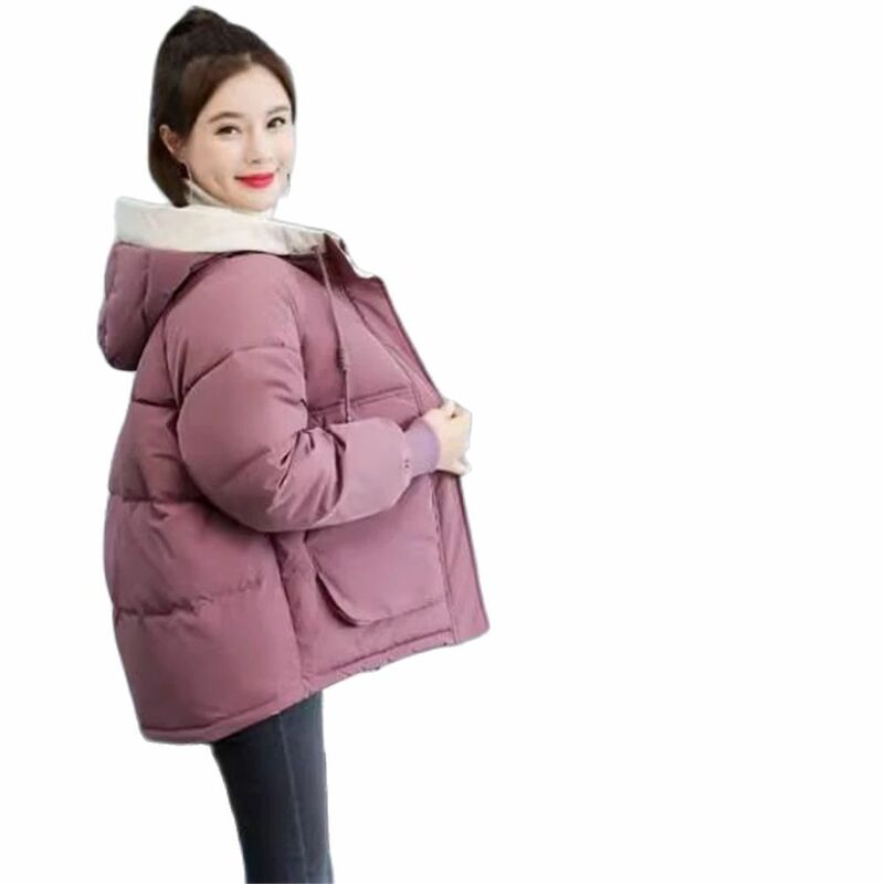 Женская зимняя куртка, новинка 2024, теплое утепленное хлопковое пальто, Корейская стандартная Свободная куртка с капюшоном, женское базовое пальто, зимняя верхняя одежда