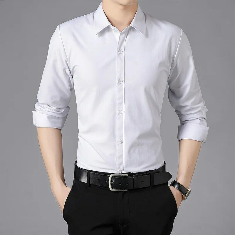 Camisa de manga larga para hombre, Top informal de alta calidad, de viaje de negocios, a la moda, versión coreana, sin planchado