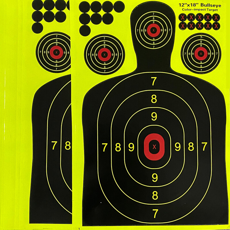 12"X18" Self-Adhesive Splatter Splash & Reactive(Color Impact) Shooting Sticker Targets(Man Bullseyes Silhouette)-10Pcs