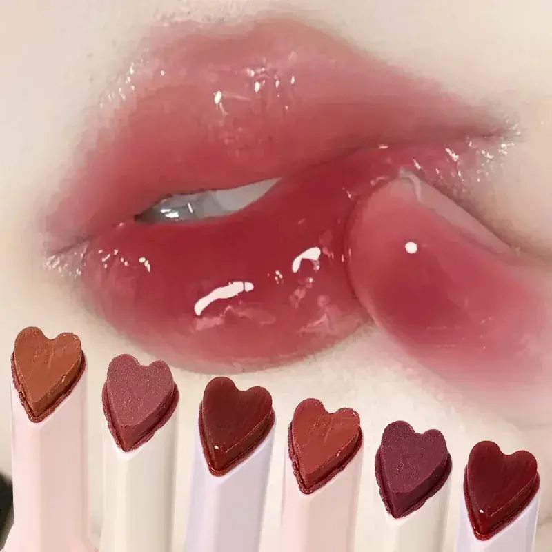 Barra de labios de gelatina con forma de amor, resistente al agua, antiadherente, espejo, brillo de labios sólido, transparente, hidratante, maquillaje cosmético