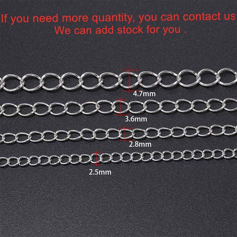 5 m/lot 2.5 2.8 3.6 4.8mm Long lien ouvert anneau Extension collier chaînes queue Extension chaîne pour la fabrication de bijoux fournitures