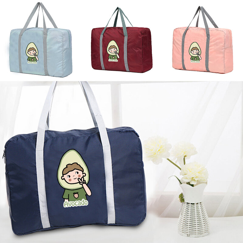 Grande capacidade de viagem sacos de roupas dos homens organizar saco de viagem sacos de armazenamento das mulheres saco de bagagem bolsa de abacate menino impressão