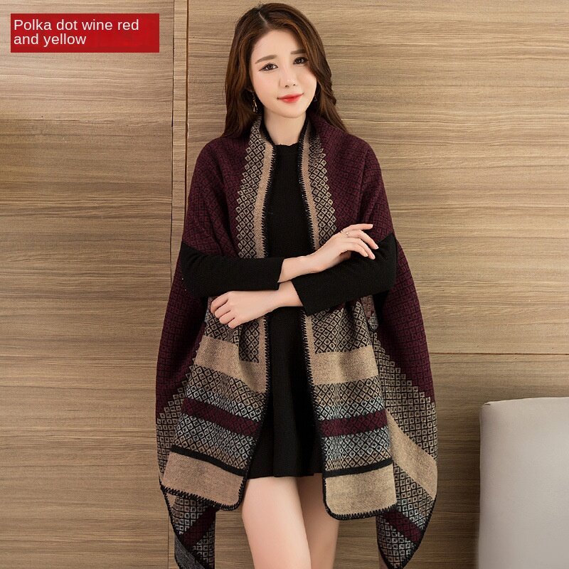 Роскошная шаль, женская верхняя одежда, утепленный кашемировый высококачественный шарф на осень и зиму, новая накидка двойного назначения 2023, пальто