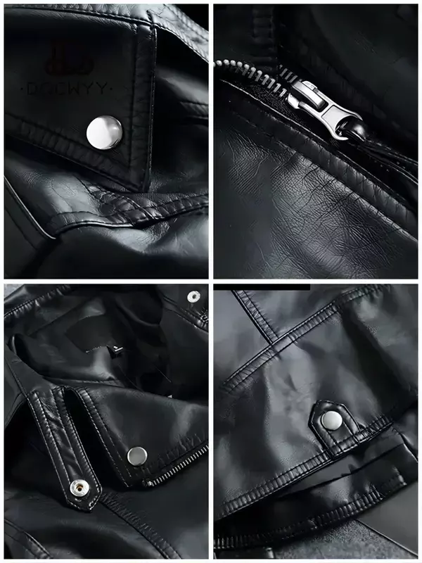 Chaqueta de piel sintética para mujer, abrigo corto negro, con solapa ajustada, Tops de motocicleta, informal, a la moda, Otoño, 2024