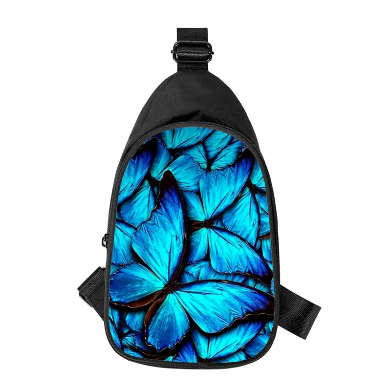 Bolso de pecho cruzado con estampado 3D de pintura azul de mariposa para hombres y mujeres, bolso de hombro cruzado diagonalmente, paquete de cintura escolar para marido, nuevo